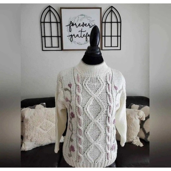 Kimberly Hope NWT Vintage 90's Boho Chic Floral Embroidered Sweater Size M - Picture 1 of 12